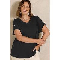 Evans Women's Button Shoulder T-Shirt in Black | Size: 14