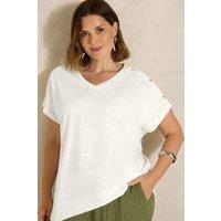 Evans Women's Button Shoulder T-Shirt in Ivory | Size: 14