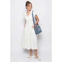 Bianco Lucci Women's A-line Midi Jersey Dress With Polo Collar in Off-White | Size: Small