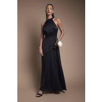 Coast Women's Wrap Waist Detail Satin Halter Neck Bridesmaid Dress in Black | Size: 18