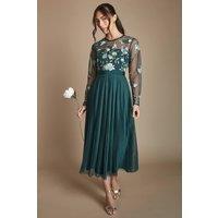 Coast Women's Embroidered Pleat Maxi Bridesmaid Dress in Emerald | Size: 12