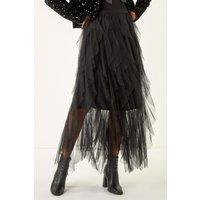 Roman Women's Elastic Waist Mesh Layered A Line Skirt in Black | Size: 20
