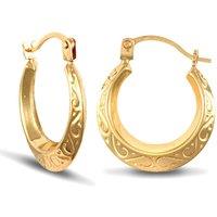Jewelco London Women's 9ct Gold Floral Engraved Creole Earrings 15mm