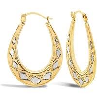 Jewelco London Women's 9ct 2-Colour Gold Pear Shape Diamond Pattern Creole Earrings