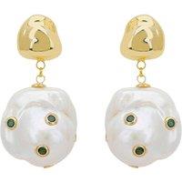 Latelita Women's Polka Dot Baroque Pearl Drop Earrings Gold Emerald in White