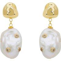 Latelita Women's Polka Dot Baroque Pearl Drop Earrings Gold Cz in White