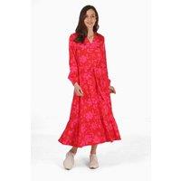 Sarta Women's Long Sleeve Tiered Shirt Dress - Red/Pink, Tropical Floral in Red | Size: 16-18