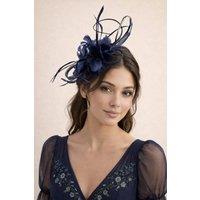 SVNX Women's Floral Feather Fascinator with Loops in Navy