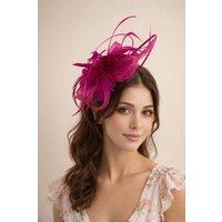 SVNX Women's Floral Feather Fascinator with Loops in Fuchsia