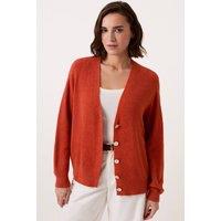 Celtic & Co Women's Slouchy Ribbed V-Neck Cardigan in Burnt Orange | Size: Medium/Large
