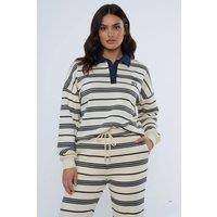 STYLEWISE Women's Soho NY Embroidered Rugby Collar Sweatshirt & Trouser Set in Cream | Size: Large/XL