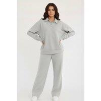 STYLEWISE Women's Rugby Top & Straight Leg Trouser Co-ord Set - Interlock - Two Piece in Grey | Size: Medium/Large