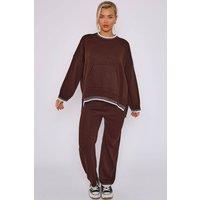 STYLEWISE Women's Stitch Detail Knitted Oversized Co-ord Set in Chocolate | Size: Medium/Large