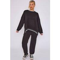 STYLEWISE Women's Stitch Detail Oversized Knitted Co-ord in Black | Size: S/M