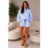 STYLEWISE Women's Polka Dot Zip-Up Jacket & Shorts Co-ord Set in Blue | Size: 10