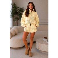 STYLEWISE Women's Polka Dot Zip-Up Jacket & Shorts Co-ord Set in Yellow | Size: 6