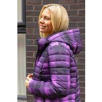 Roman Women's Check Print Quilted Puffer Coat in Purple | Size: 10