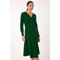 Roman Women's Scallop Detail Knitted Midi Dress in Dark Green | Size: 10