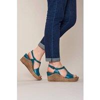Moshulu Women's 'Peach Melba 2' T-Bar Wedge Sandals in Teal | Size: 5