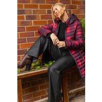 Roman Women's Check Print Quilted Puffer Coat in Burgundy | Size: 10