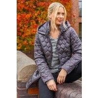 Roman Women's Hooded Quilted Puffer Coat in Grey | Size: 14