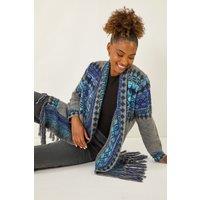 Roman Women's Jacquard Edge Knit Cardigan in Grey | Size: 18
