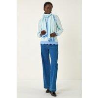 Roman Women's Scalloped Scarf Knit Jumper in Light Blue | Size: 14