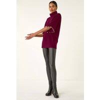 Roman Women's Faux Pearl Embellished Knit Jumper in Maroon | Size: 18