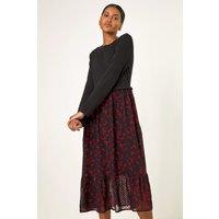 Roman Women's Contrast Print Mesh Skirt Midi Dress in Black | Size: 10