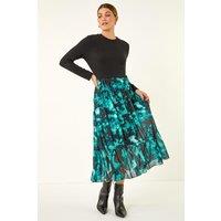 Roman Women's Abstract Print Stretch Midi Dress in Teal | Size: 10