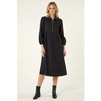 Roman Women's Zip Front Collared Midi Dress in Black | Size: 10