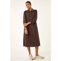 Roman Women's Zip Front Collared Midi Dress in Chocolate | Size: 16