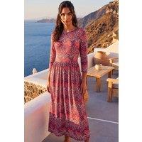 Roman Women's Zig Zag Print Midi Dress in Red | Size: 14