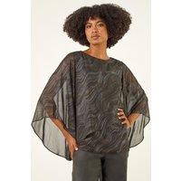 Roman Women's Wavy Spot Foil Overlay Top in Black | Size: 10