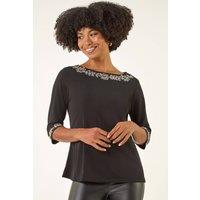 Roman Women's Embellished Stretch Tunic Top in Black | Size: 10