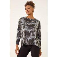 Roman Women's Printed Scarf Tunic Stretch Top in Grey | Size: 14