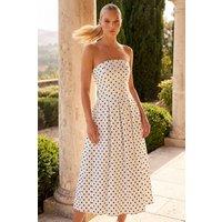 Roman Women's Petite Bandeau Polka Dot Midi Dress in Ivory | Size: 16