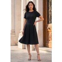 Roman Women's Petite Textured Midi Dress in Black | Size: 18