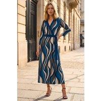 Roman Women's Abstract Wrap Midi Dress in Navy | Size: 10