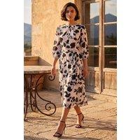 Roman Women's Floral Pleated Midi Dress in Cream | Size: 10