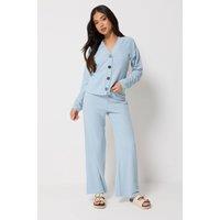 PixieGirl Women's Petite Ribbed Top & Trousers Set in Light Blue | Size: 10