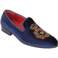 XPOSED Men's Stylish Faux Leather Embroidered Velvet Loafers in Navy | Size: 11
