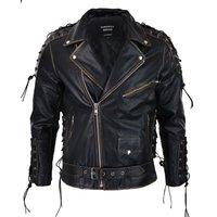 TruClothing Men's Cow Hide Leather Jacket Cross Zip Biker in Black | Size: 2XL