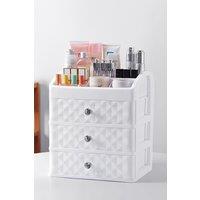 SHEONLY White Plastic Makeup Organizer With 3 Drawers Cosmetic Storage Box