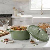 Living and Home 2.75/4.75L Non-Stick Enamel Cast Aluminium Cooking Pot Dutch Oven Cookware in Pale Green | Size: Medium
