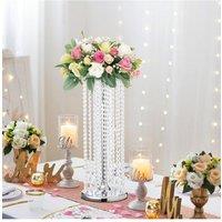 H&O Direct Crystal Tall Vase Table Centerpiece for Weddings in Silver