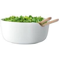 LSA International Dine Porcelain Bowl & Oak Servers 24cm White | Size: 24 cm