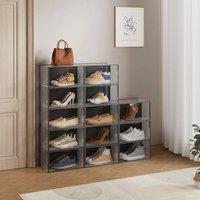 KORVIXA 12 Pcs Plastic Shoe Storage Boxes in Black | Size: 500mm