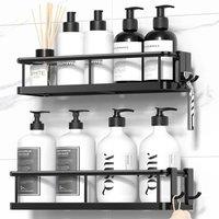 NESTLUNE 2Pcs Bathroom Shelf Shower Corner Rack Wall Mounted Storage in Black