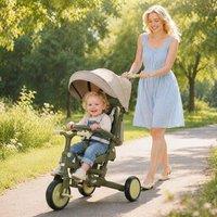 STILVORA Kids Trike 5-in-1 Foldable with Push Handle in Green
